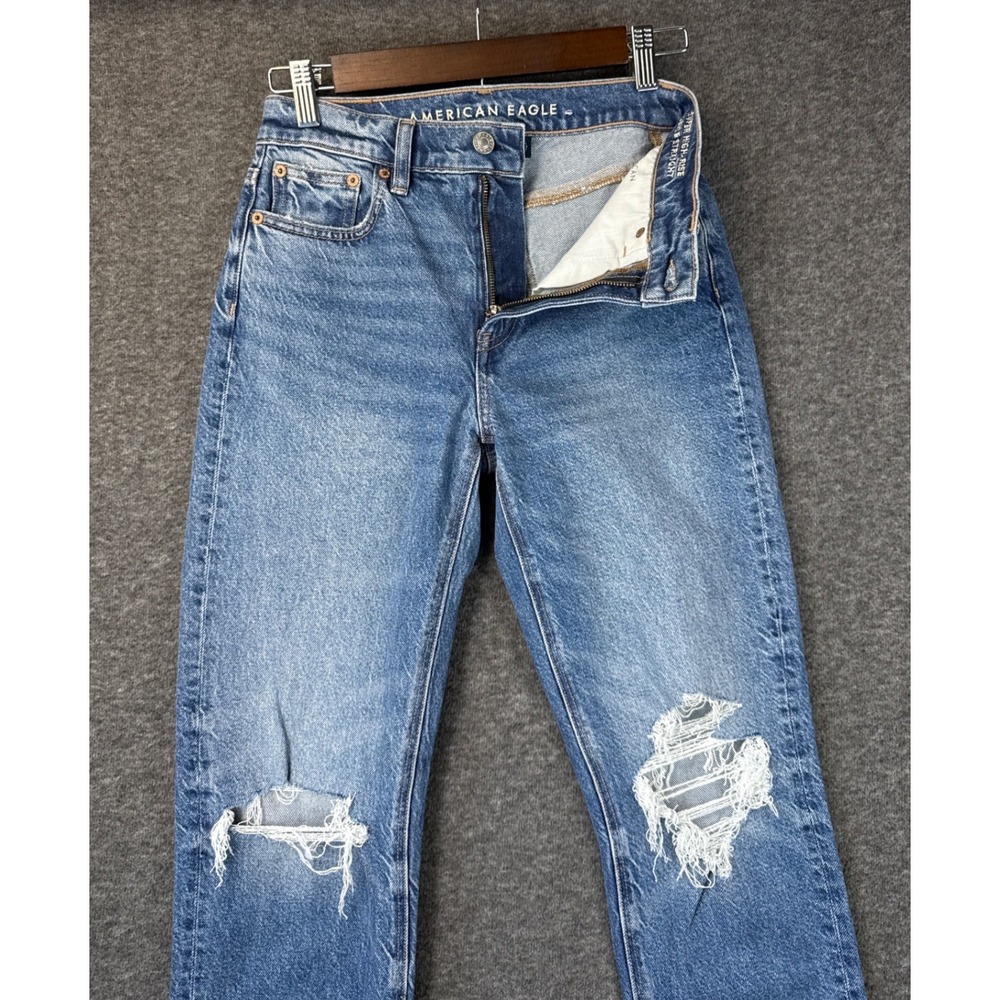 American Eagle Super High Rise Ankle Straight Distressed Jeans Blue Womens XS 00 - Picture 2 of 15